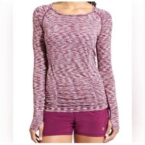 Athleta Fastest Track Long Sleeve Space Dye Burgundy Heathered Top Size XS Gym